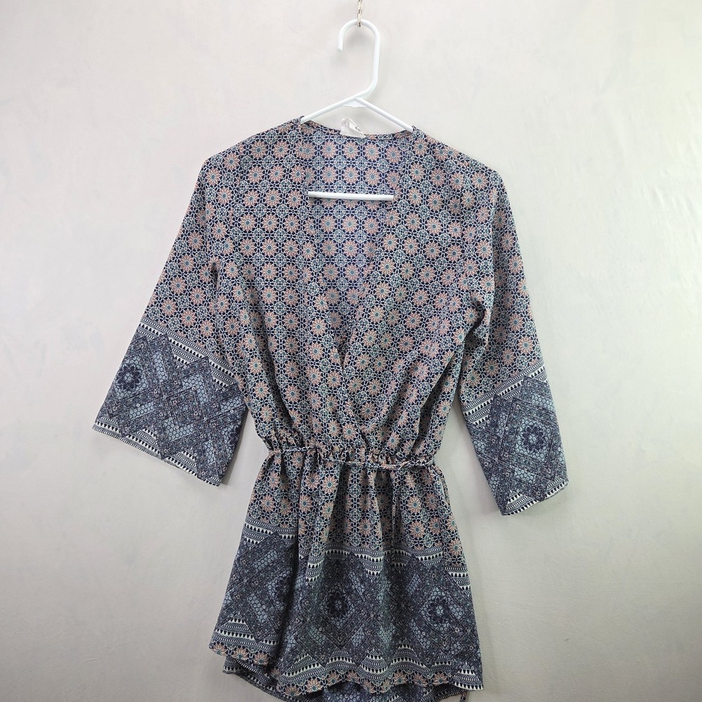 B-Sharp Boho Dress Womens Small Blue Coral Geometric Print Elastic Waist